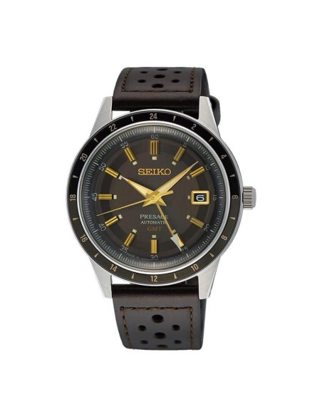 Schwarze Seiko Presage GMT-Uhr im 60er-Jahre-Stil – SSK013J1