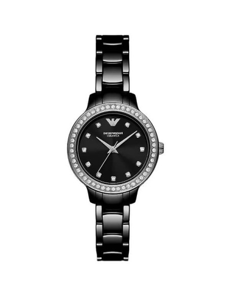 Emporio Armani AR70008 Damenuhr aus schwarzer Keramik und Kristall