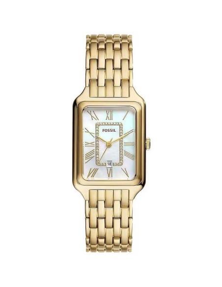 Fossile Raquel-Uhr aus goldenem Stahl und Perlmutt ES5304