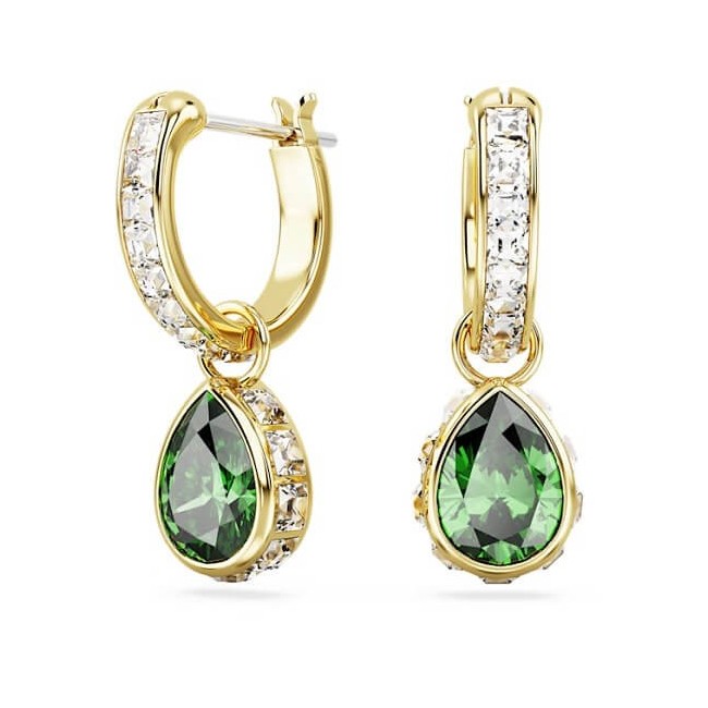 Golden Swarovski Stilla earrings with green pendants 5662922