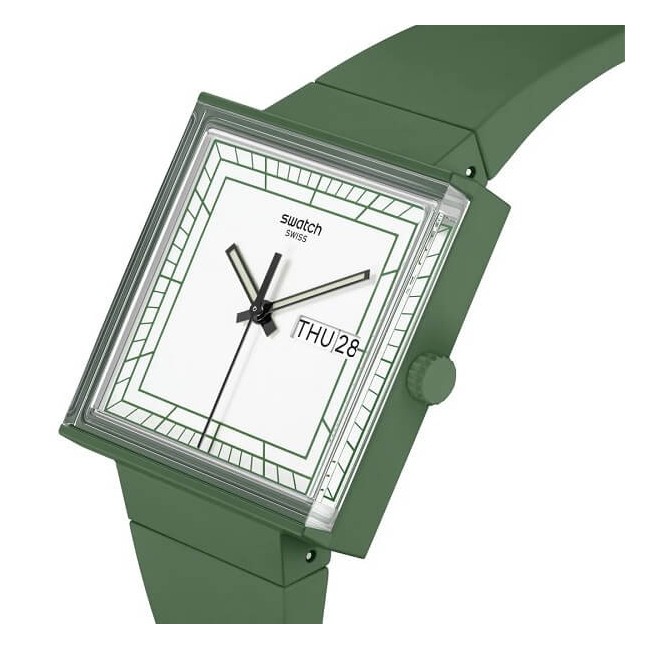 Orologio Swatch Bioceramic what if green verde quadrato - SO34G700