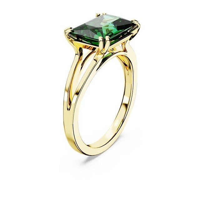 Golden Swarovski Matrix cocktail ring with green crystal 5677150