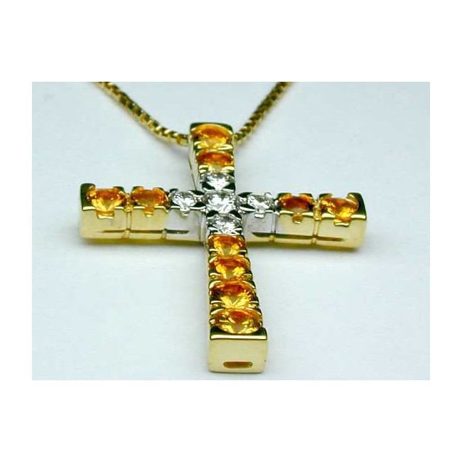 Salvini Croce Halskette mit Diamanten und gelben Saphiren – 80062497
