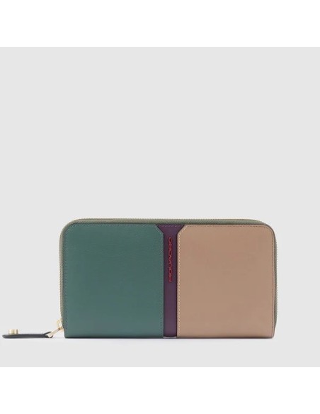 Piquadro Ray grüne und rosa Damenbrieftasche PD1515S126R/VERO
