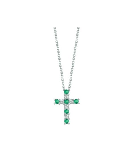 Bliss Jasmine cross necklace with emeralds and diamonds - 20101473