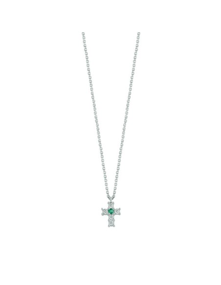 Bliss Jasmine cross necklace with emerald and diamonds - 20101466