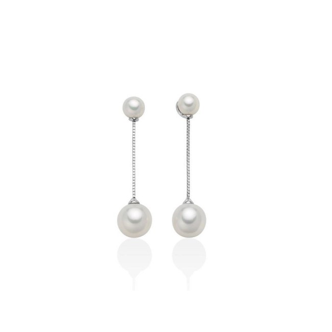 Miluna-Ohrringe mit hängenden Perlen und Weißgold – PER2573