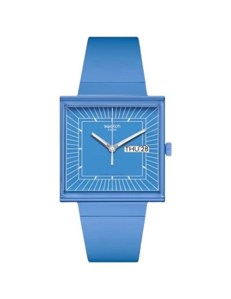 Swatch Bioceramic What If quadratische blaue Uhr – SO34S700