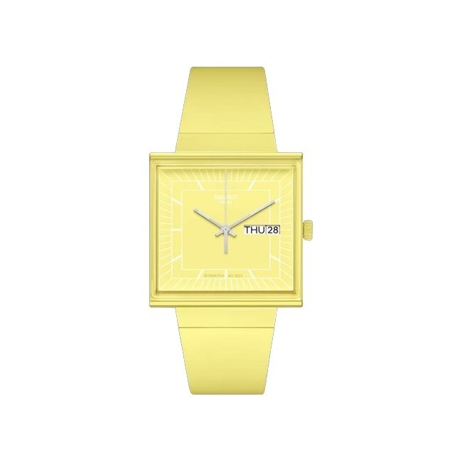 Swatch Bioceramic What If square lemon yellow watch SO34J700
