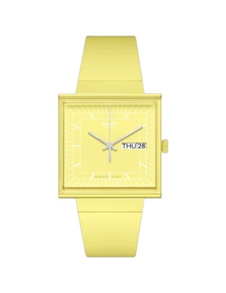 Swatch Bioceramic What If square lemon yellow watch SO34J700