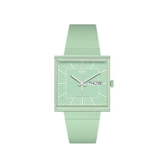 Swatch Bioceramic What If square mint green watch SO34G701