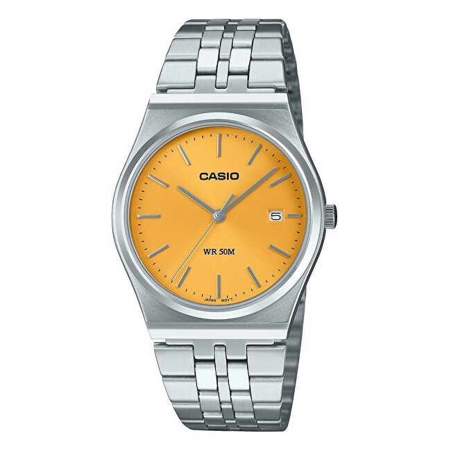 Casio men's watch in steel with yellow dial MTP-B145D-9AVEF