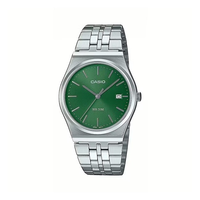 Casio men's watch in steel with green dial MTP-B145D-3AVEF