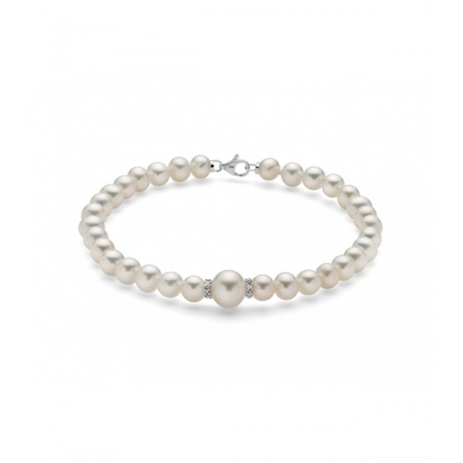 Miluna bracelet with white pearls and diamonds 0.021ct - PBR3560