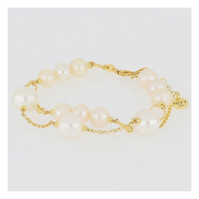 Nivy Charlize Armband aus goldenem Silber mit Perlen BARP0194#G