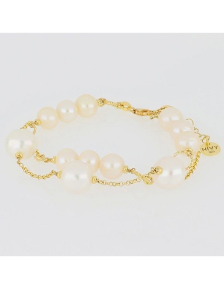 Nivy Charlize Armband aus goldenem Silber mit Perlen BARP0194#G