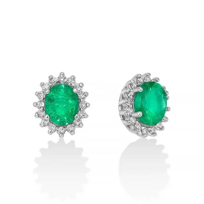 Miluna earrings in white gold with emerald and diamonds - ERD2721