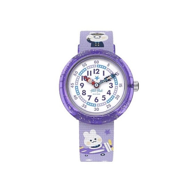 Flik Flak Chasing Clouds purple girls' watch with cats ZFBNP220