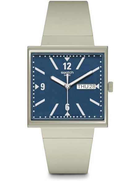 Swatch Bioceramic What If quadratische beige Uhr – SO34T700