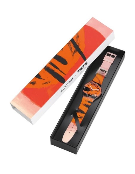 Swatch Barns-Grahams orange and red on pink watch SUOZ362
