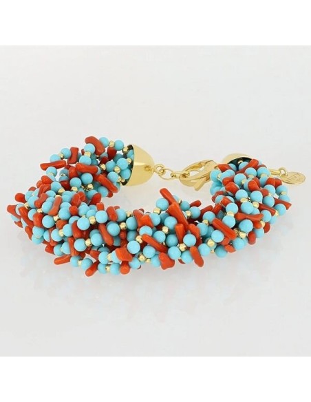 Nivy Nima torchon bracelet in sciacca coral and turquoise BARP0439#G