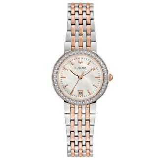 Bulova Classic Lady-Uhr mit Lünette mit zweifarbigen rosa Diamanten 98R280