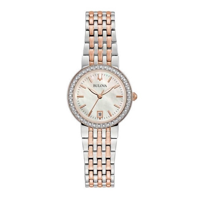 Bulova Classic Lady watch with bezel with two-tone pink diamonds 98R280