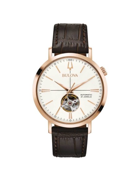 Bulova Aerojet Automatikuhr, Rosé aus braunem Leder – 97A136