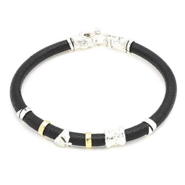 Misani jewelery Grand Tour bracelet in leather with silver and gold - B2175