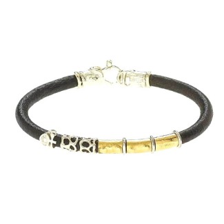 Bracciale Misani gioielli Grand Tour in  cuoio con oro ed argento - B2093