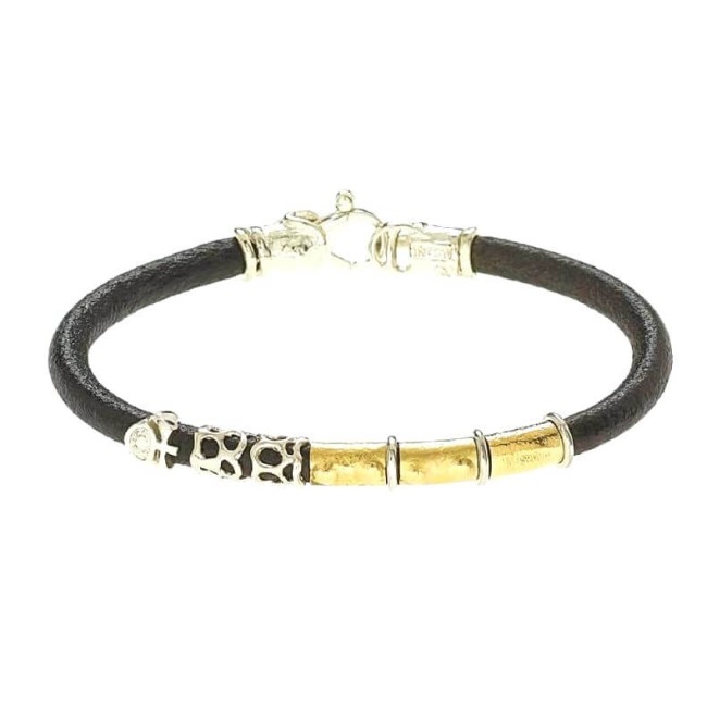 Misani jewelery Grand Tour bracelet in leather with gold and silver - B2093