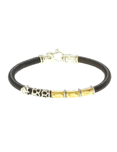 Bracciale Misani gioielli Grand Tour in  cuoio con oro ed argento - B2093