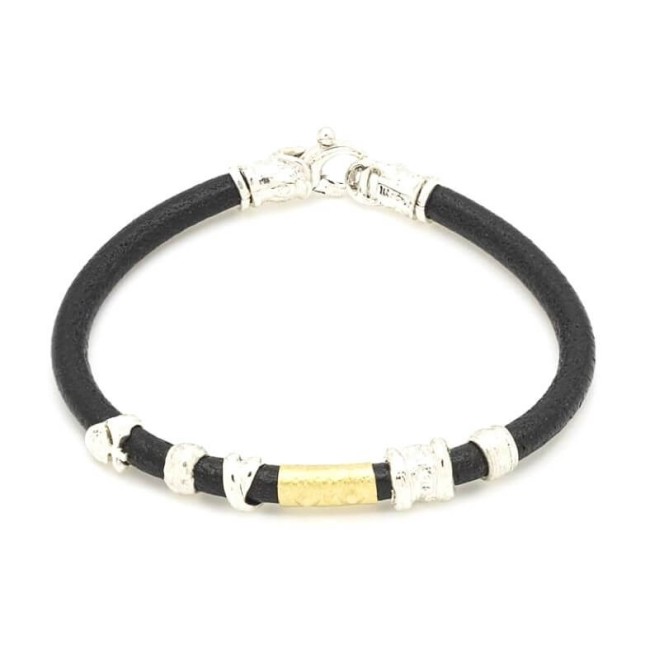 Bracciale Misani gioielli Grand Tour in  cuoio con oro ed argento - B2171