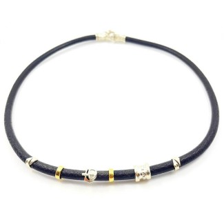 Misani Grand Tour jewelry necklace in leather with silver and gold - B2175