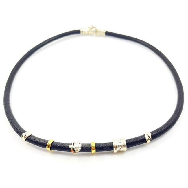 Collana Misani gioielli Grand Tour in  cuoio con argento ed oro - B2175