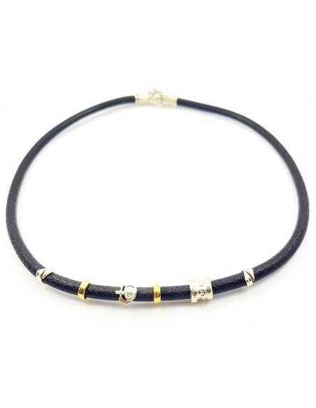 Misani Grand Tour jewelry necklace in leather with silver and gold - B2175