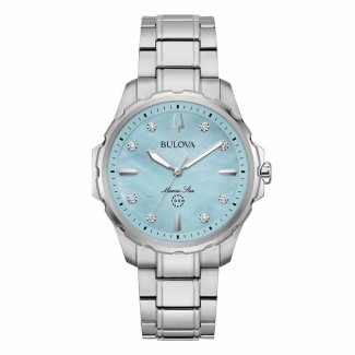 Bulova Marine Star Lady hellblaue Uhr mit Diamanten – 96B248