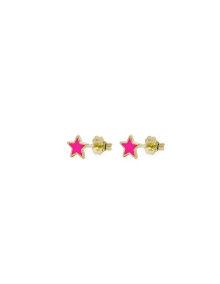 Rue Des Mille Earrings with star in pink enamel - OR023LOBROAU
