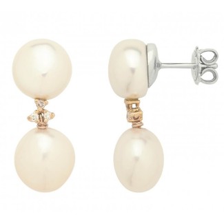 Mimì Blanche earrings with double white pearl and diamonds O23VBLAD1
