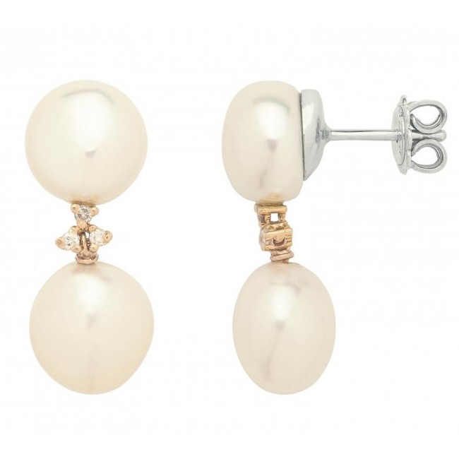 Mimì Blanche earrings with double white pearl and diamonds O23VBLAD1