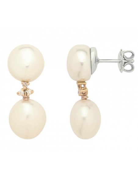 Mimì Blanche earrings with double white pearl and diamonds O23VBLAD1