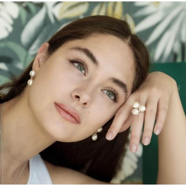 Mimì Blanche earrings with double white pearl and diamonds O23VBLAD1