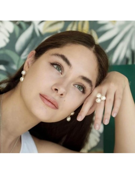 Mimì Blanche earrings with double white pearl and diamonds O23VBLAD1