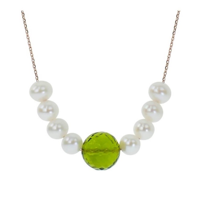 Collana Mimi Zabette oro rosa, peridoto verde e perle C24VZRPRD
