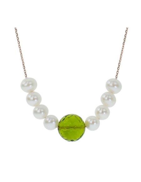 Mimi Zabette rose gold, green peridot and pearl necklace C24VZRPRD