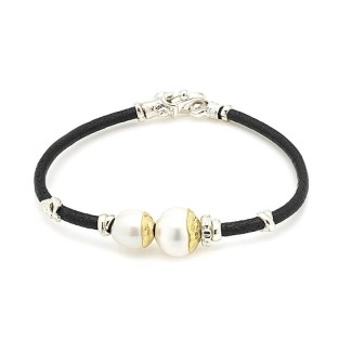 Misani Aurora bracelet with white pearls, gold and silver - B2169