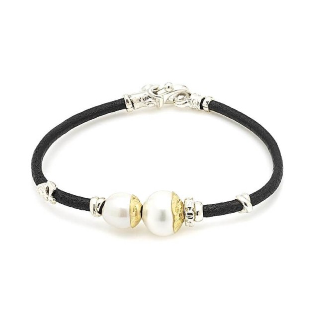 Misani Aurora bracelet with white pearls, gold and silver - B2169