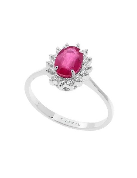Anello Comete Oro bianco, Diamanti e Rubino - ANB2570
