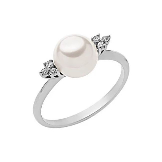 Gold Ring with White Pearl and Diamonds Mikiko - MA0729O4FABI080
