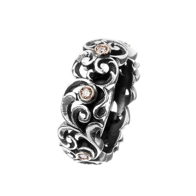 Maria Luisa medium band ring in silver, gold and diamonds AA0002/BR